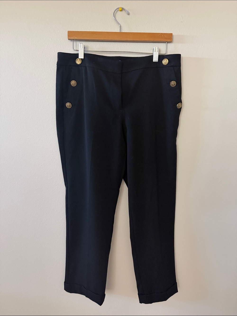 LOFT Black Cropped Sailor-Button Pants